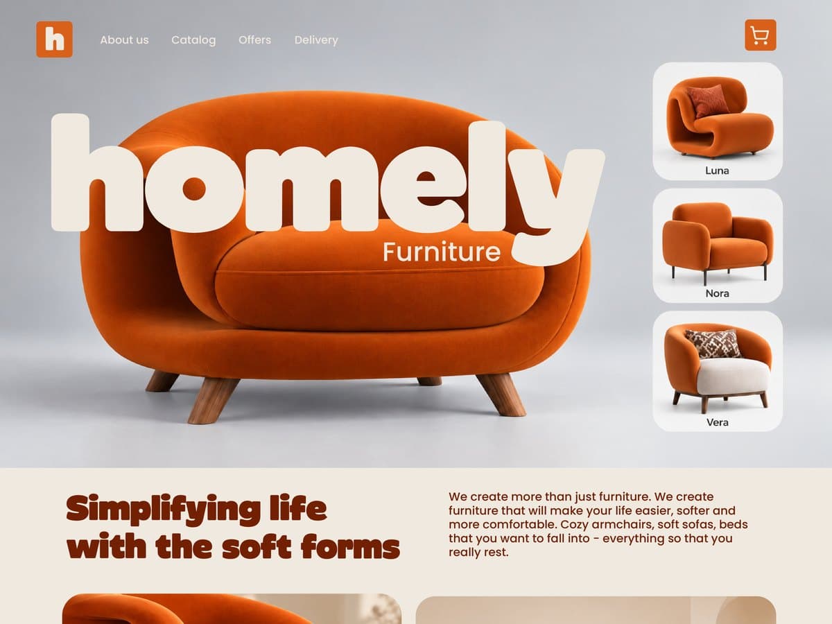 Homely Furniture Shopify store — soft forms armchair hero