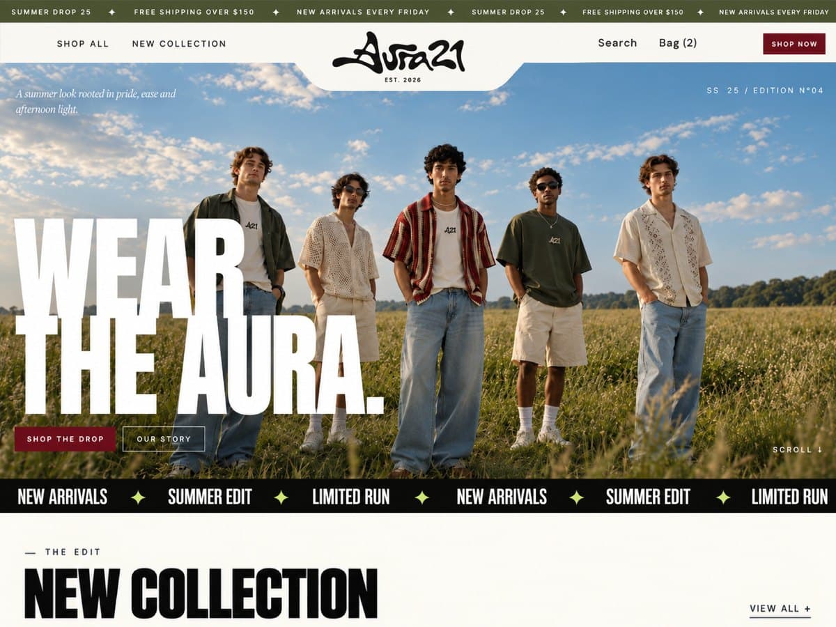 Aura21 Shopify store — Wear the Aura summer drop hero
