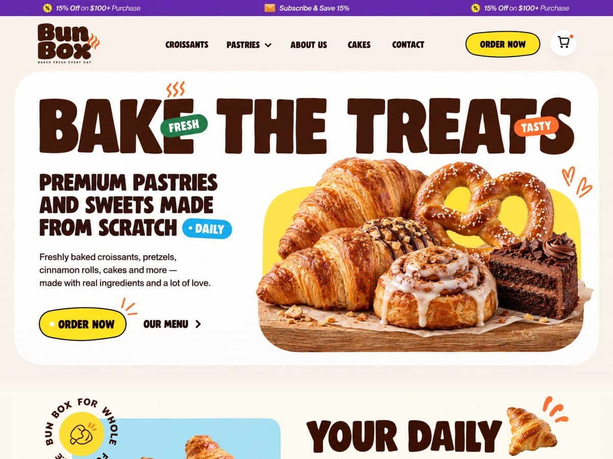 Bun Box Shopify bakery store — Bake the Treats hero