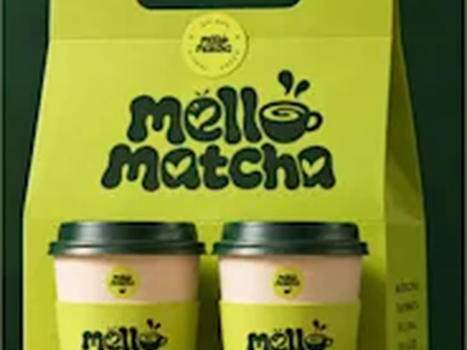 Rivori Matcha brand identity — packaging cups, carrier bag, and logo